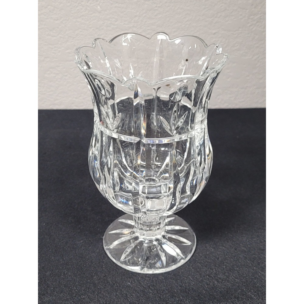 Vintage Block Lead Crystal 7" Tulip Garden Hurricane Vase Taper Candle Holder